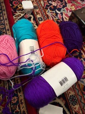 Assorted Bright Acrylic Yarn Skeins - Pink, Teal, Orange, Purple